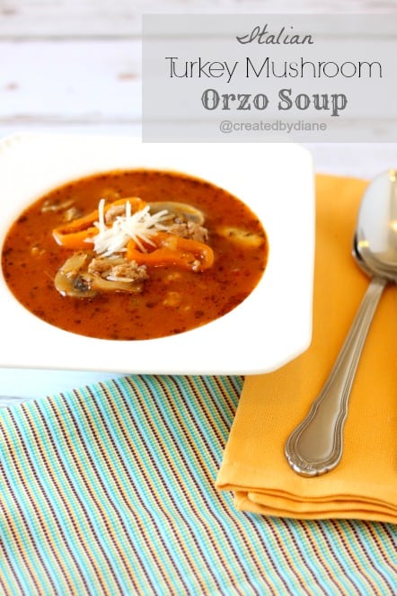 Italian Turkey mushroom Orzo Soup @createdbydiane