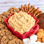 creamy peanut butter dip dessert dip for cookies, cake, pretzels, marshmallows and CHOCOLATE to dip into it