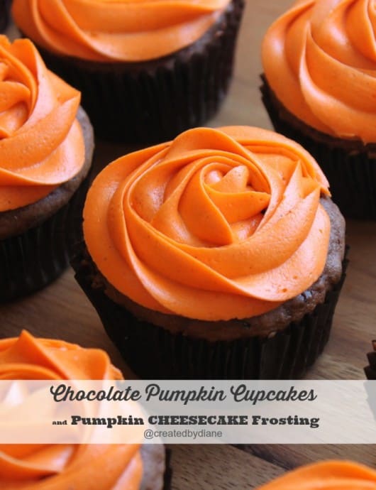 Chocolate Pumpkin Cupcakes and Pumpkin Cheesecake Frosting @createdbydiane