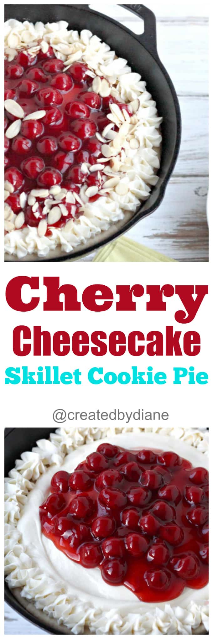 cherry cheesecake skillet cookie pie easy recipe @createdbydiane