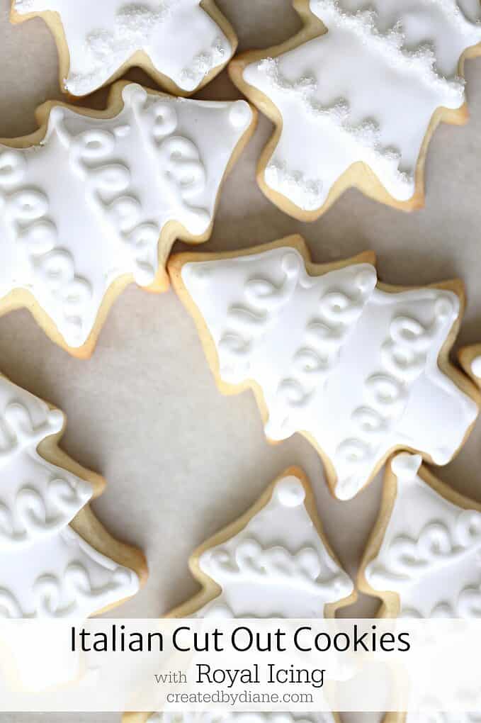 white tree cookies with swirl icing