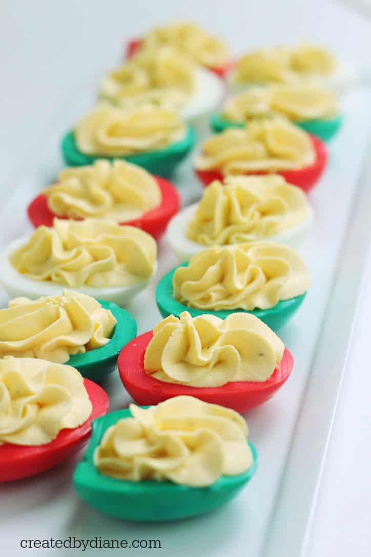 CHRISTMAS DEVILED EGGS red and green colored eggs createdbydiane