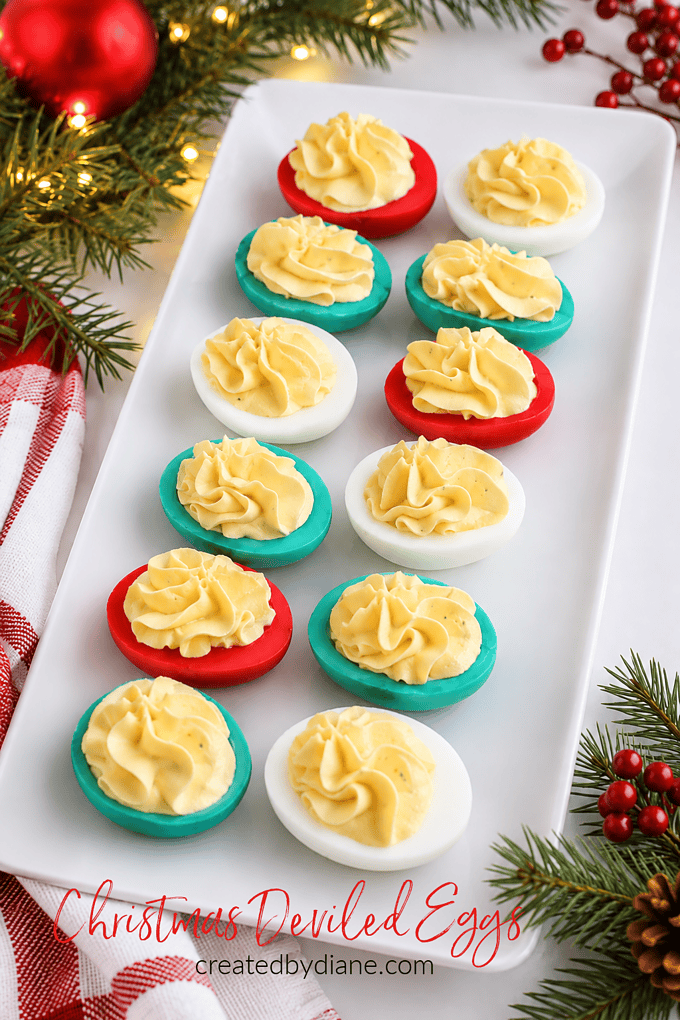 red and green deviled eggs, how to color, deviled egg recipe 