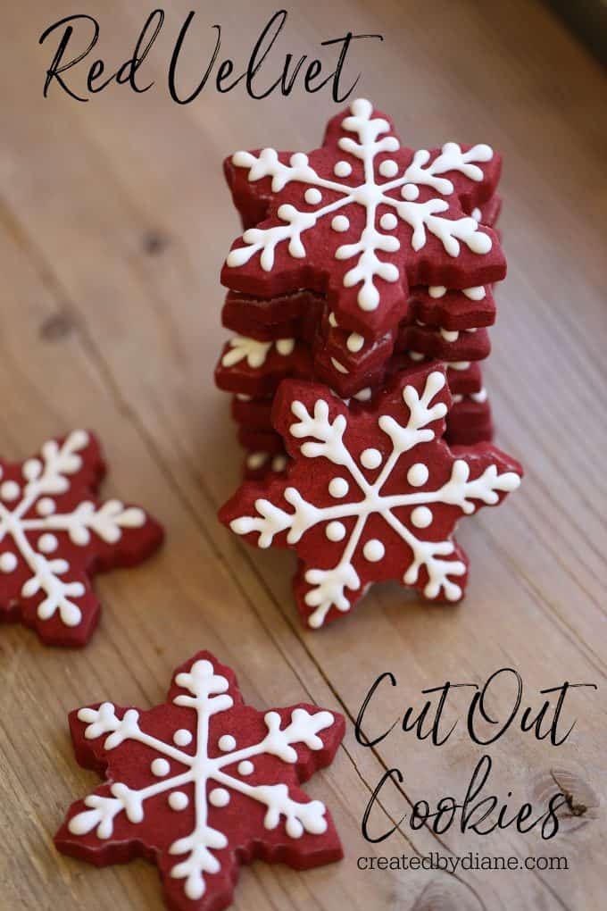 red velvet cookies snowflakes for winter and fun hearts for other days createdbydiane.com