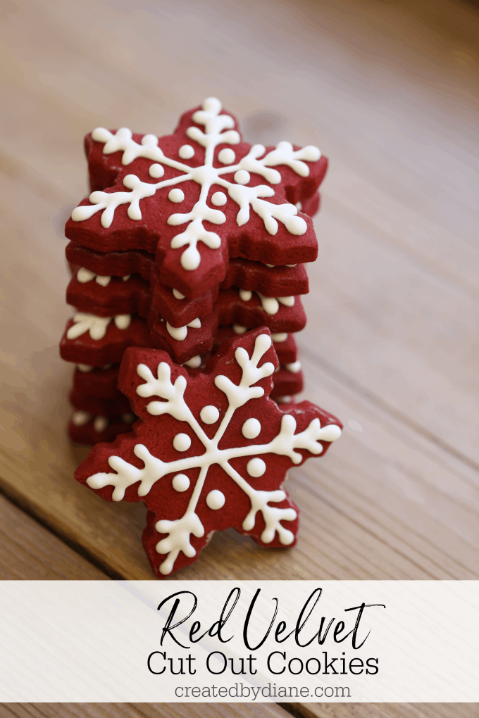 red velvet snowflake cut out cookies createdbydiane.com