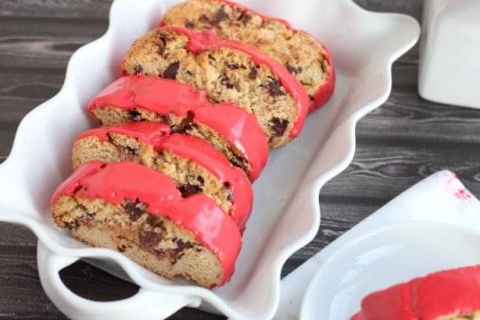 Strawberry Biscotti with Chocolate Chips and Strawberry Icing @createdbydiane