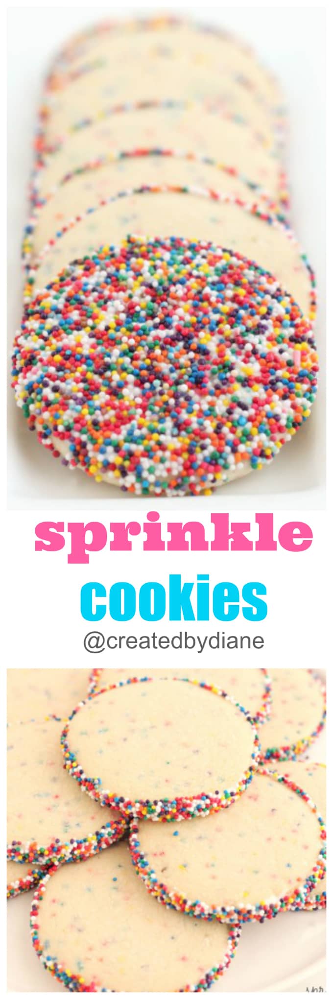 colored sprinkle cookies with rainbow nonpareils @createdbydiane