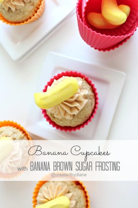 Banana Cupcakes with Banana Brown Sugar Frosting @createdbydiane