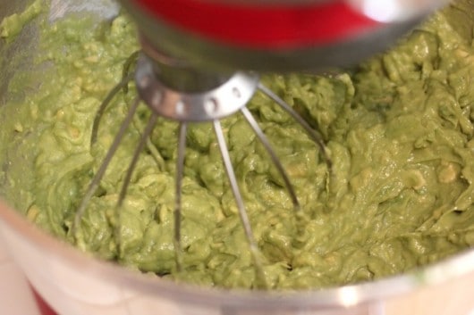 mixing avocado in KitchenAid Mixer to freeze avocado