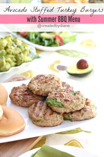 Avocado Stuffed Turkey Burgers with Summer BBQ Menu @createdbydiane