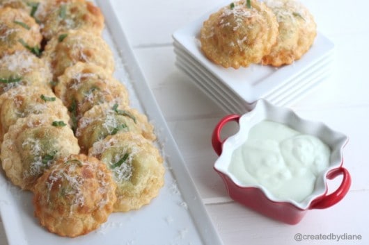 Easy Appetizer Fried Ravioli with Feta and Basil Yogurt Dip