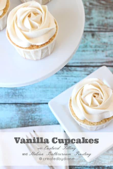 Vanilla Cupcakes iwth Custard Filling and Italian Buttercream Frosting @createdbydiane