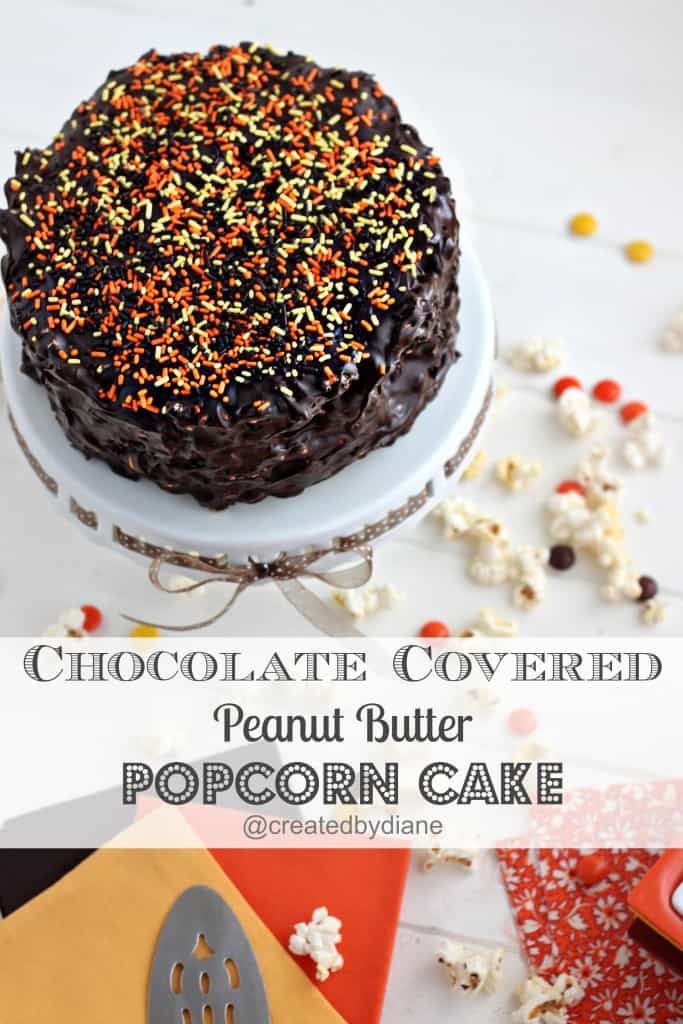 Chocolate Covered Peanut Butter Popcorn Cake #howto @createdbydiane