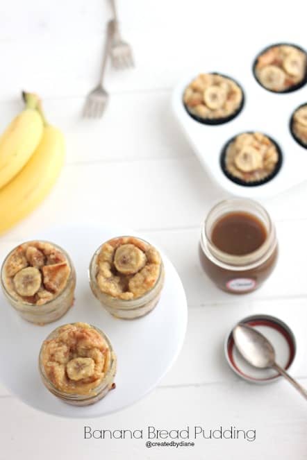 jars of banana bread pudding @createdbydiane