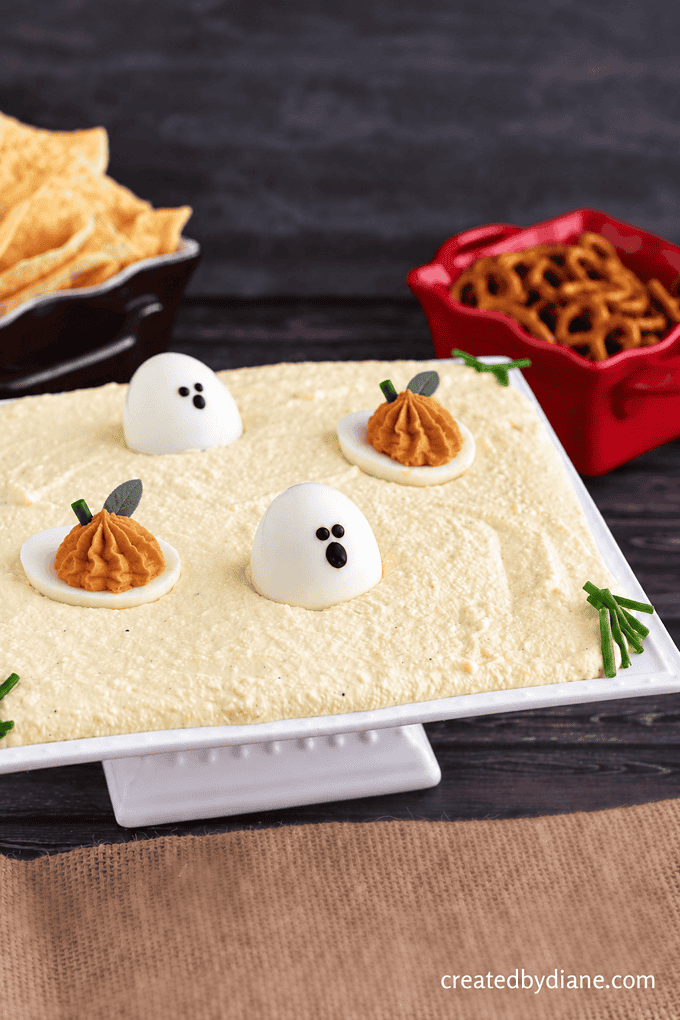 hard boiled egg dip, deviled egg dip, halloween dip, high protein dip