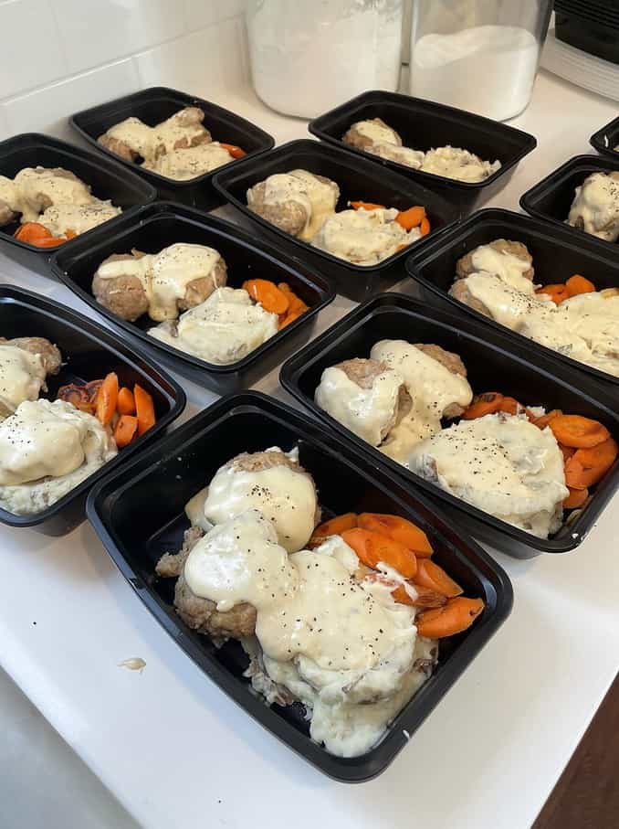 turkey meatball mashed potatoes, country creamy gravy, carrots createdbydiane.com