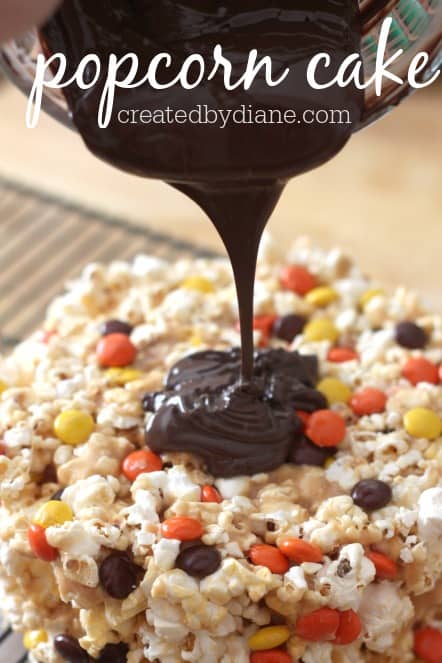 popcorn cake with peanut butter and covered in chocolate from createdbydiane.com