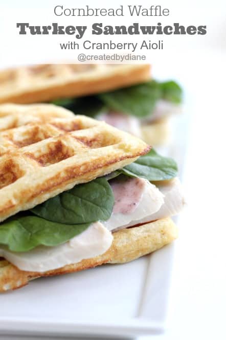 Cornbread Waffle Turkey Sandwiches with Cranberry Aioli @createdbydiane perfect for thanksgiving leftovers