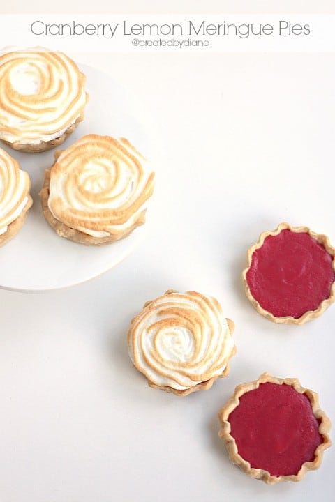 Mini Cranberry Lemon Meringue Pies baked in Mason Jar Lids @createdbydiane