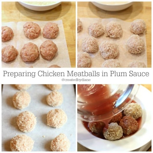 preparing chicken meatballs in plum sauce