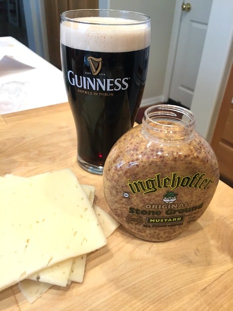 guinness and stone ground mustard with swiss cheese