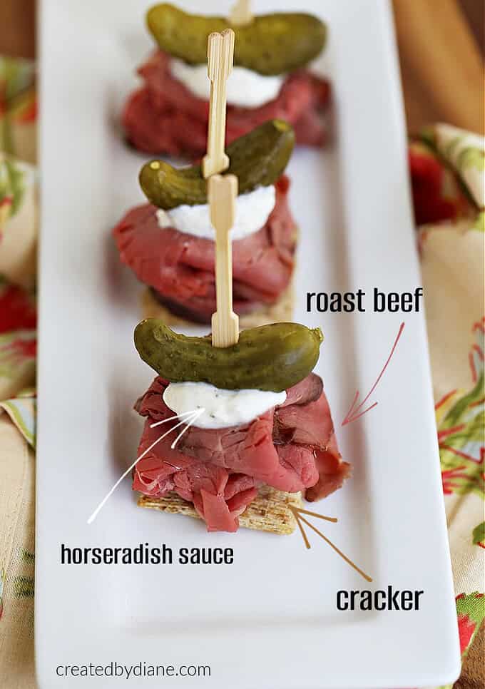 easy roast beef appetizers with horseradish and pickle createdbydiane