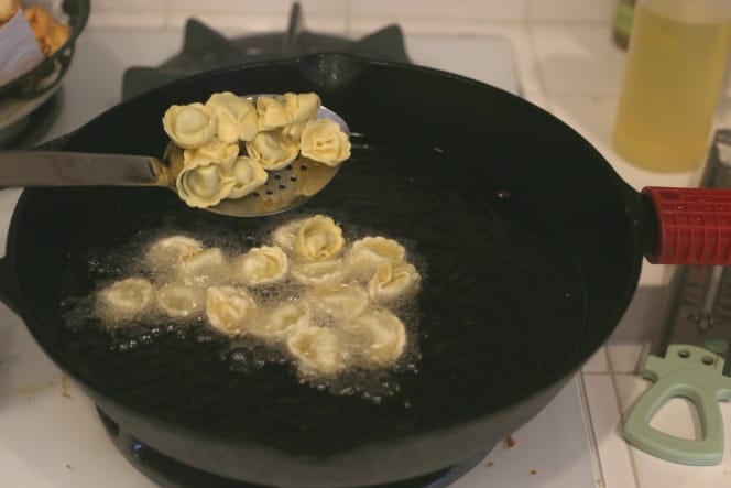 frying tortellini @createdbydiane