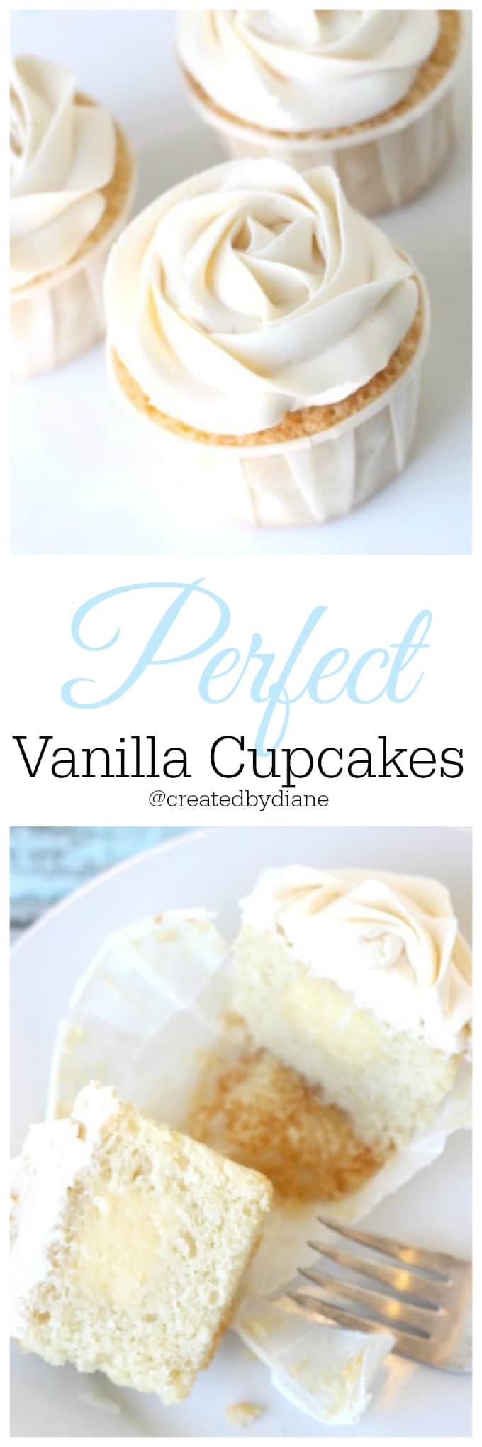 the most perfect vanilla filled cupcakes with Vanilla Italian Buttercream frosting @createdbydiane