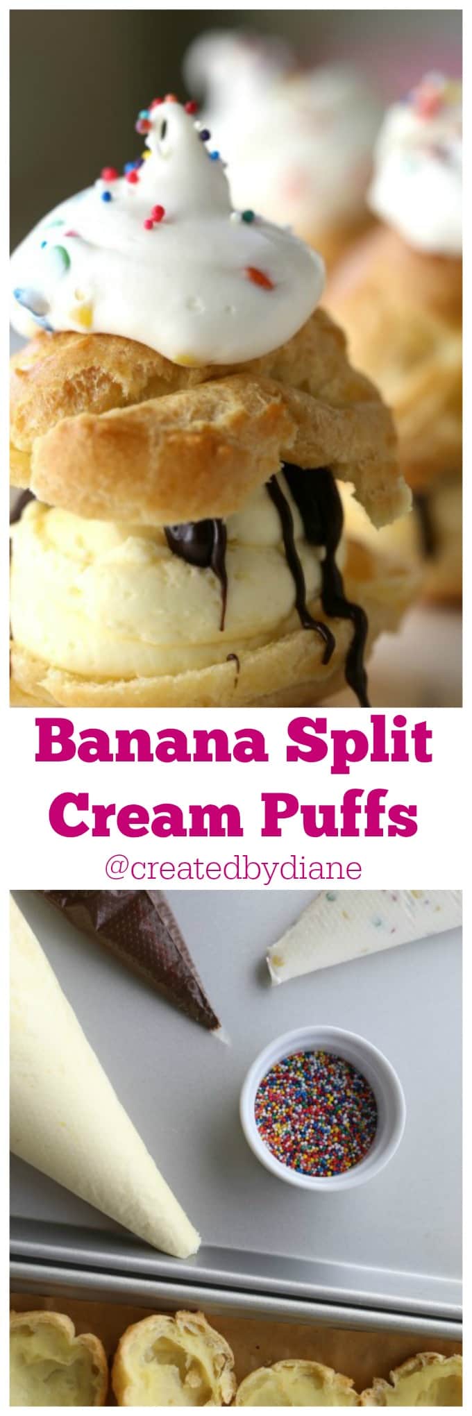Banana Split Cream Puffs @createdbydiane