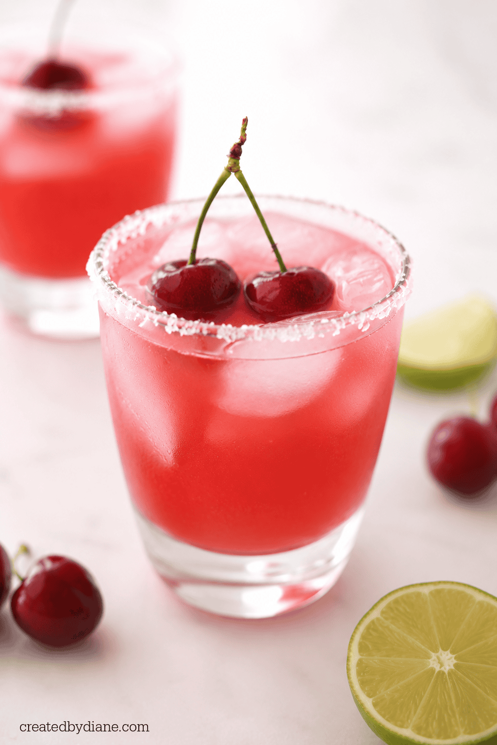 how to make fresh cherry margarita, with cherries and limes createdbydiane