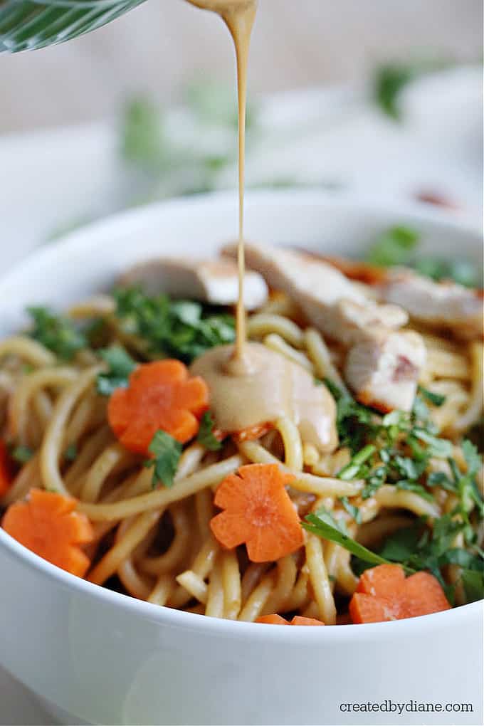 Thai peanut noodles with chicken and vegetables createdbydiane.com