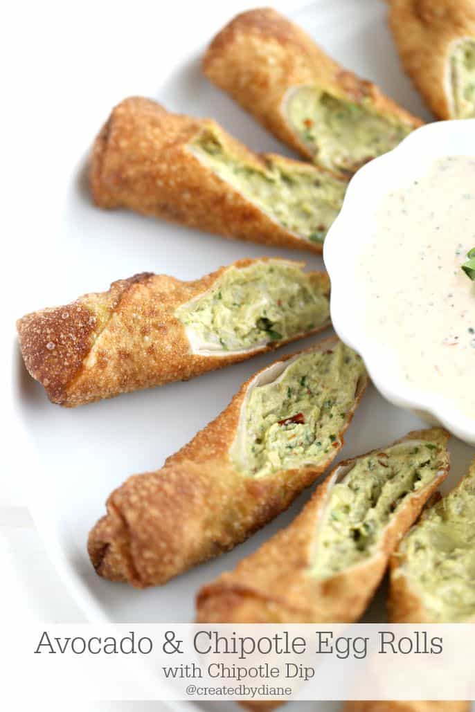 Avocado and Chipotle Egg Rolls with a delicious Chipotle Dip from @createdbydiane