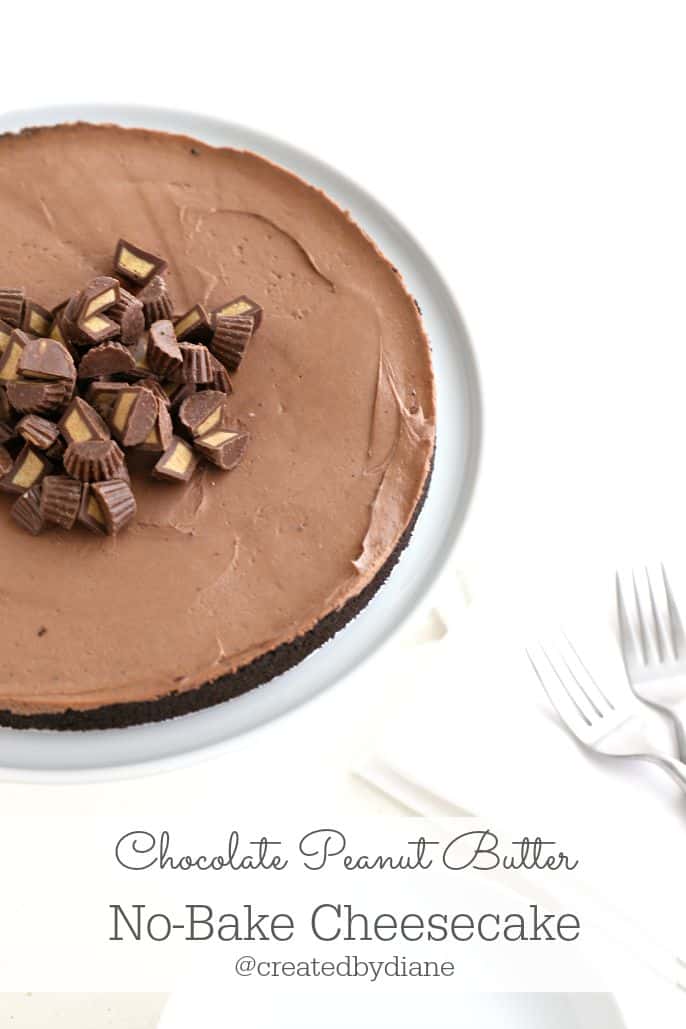 Chocolate Peanut Butter no bake cheesecake @createdbydiane