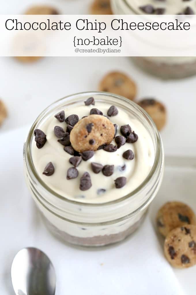 Super-Easy Chocolate Chip Cheesecake (no-bake) with Chocolate Chip Pie Crust @createdbydiane