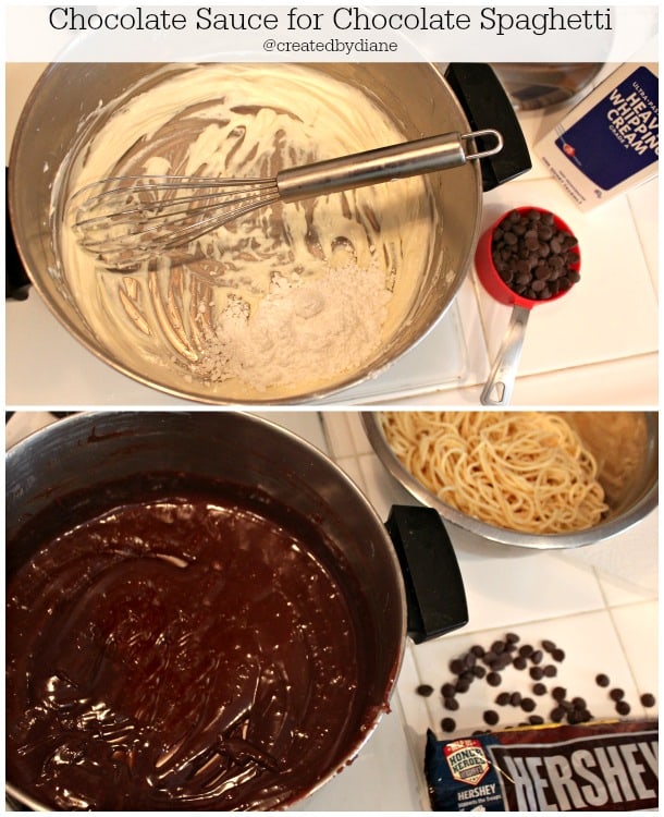 how to make chocolate sauce for chocolate spaghetti @createdbydiane