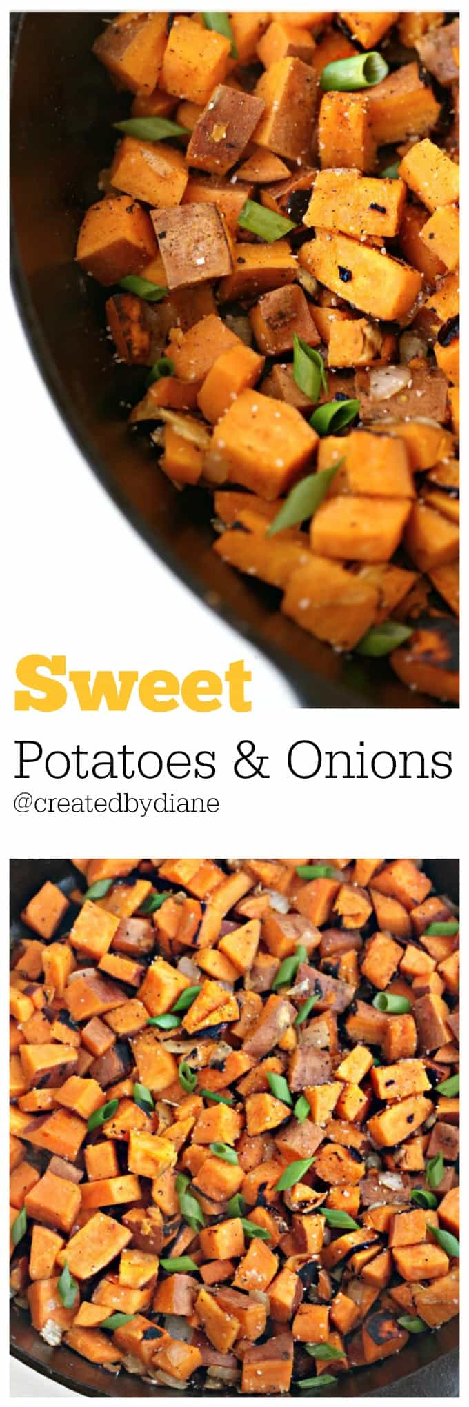 Sweet Potatoes and Onions in a skillet @createdbydiane