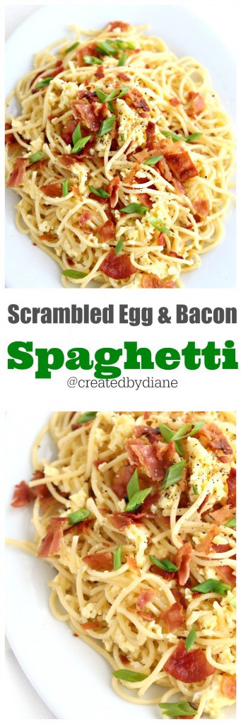 scrambled egg and bacon spaghetti perfect brinner food from @createdbydiane