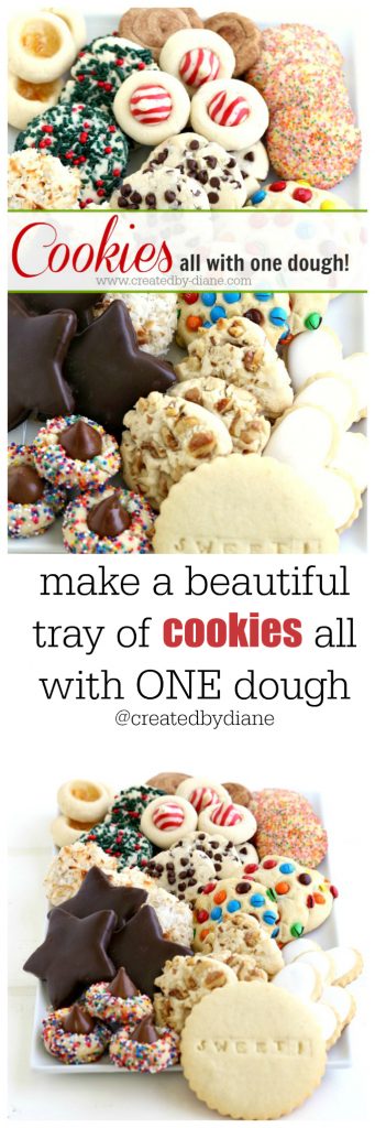 one cookie dough into many varieties stacked on a platter