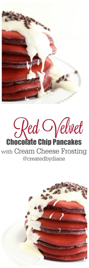 red velvet chocolate chip pancakes with cream cheese frosting recipes @createdbydiane