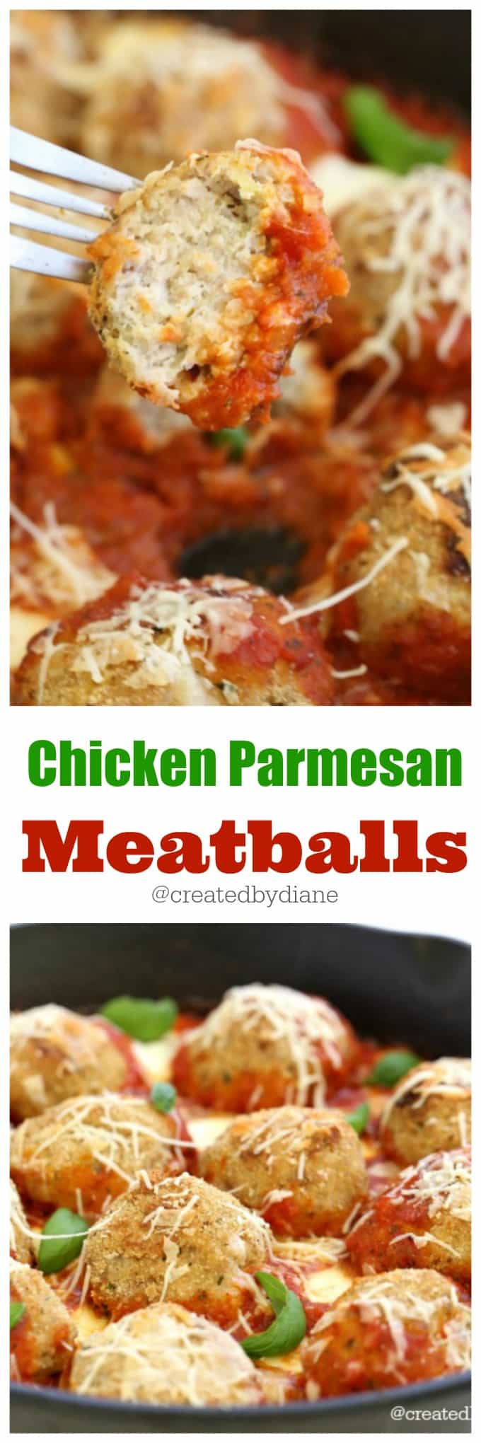 Chicken Parmesan Meatballs cast iron skillet recipe @createdbydiane