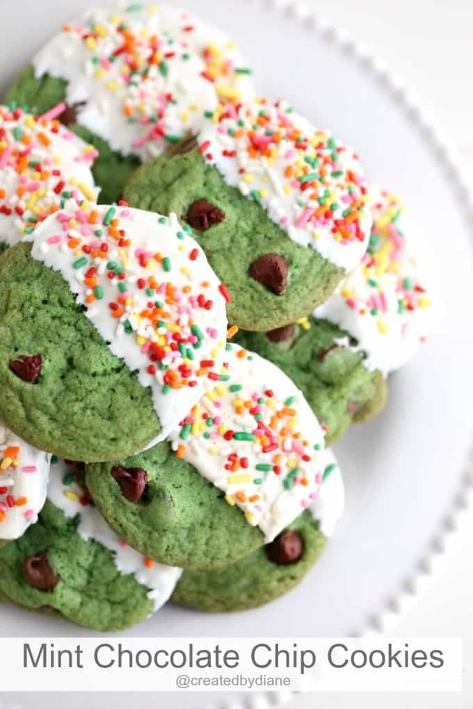 mint chocolate chip cookies with rainbow sprinkles