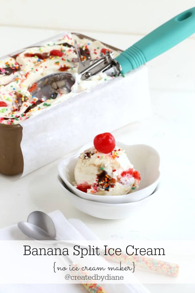 banana Split Ice Cream no ice cream maker needed @createdbydiane