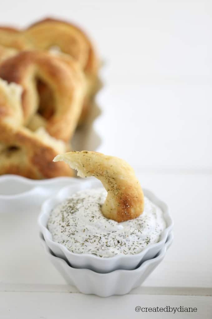 dill pickle hot pretzel with dill pickle dip @createdbydiane