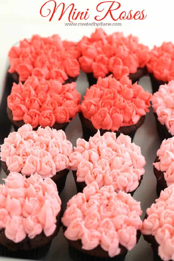 mini roses piped on cupcakes