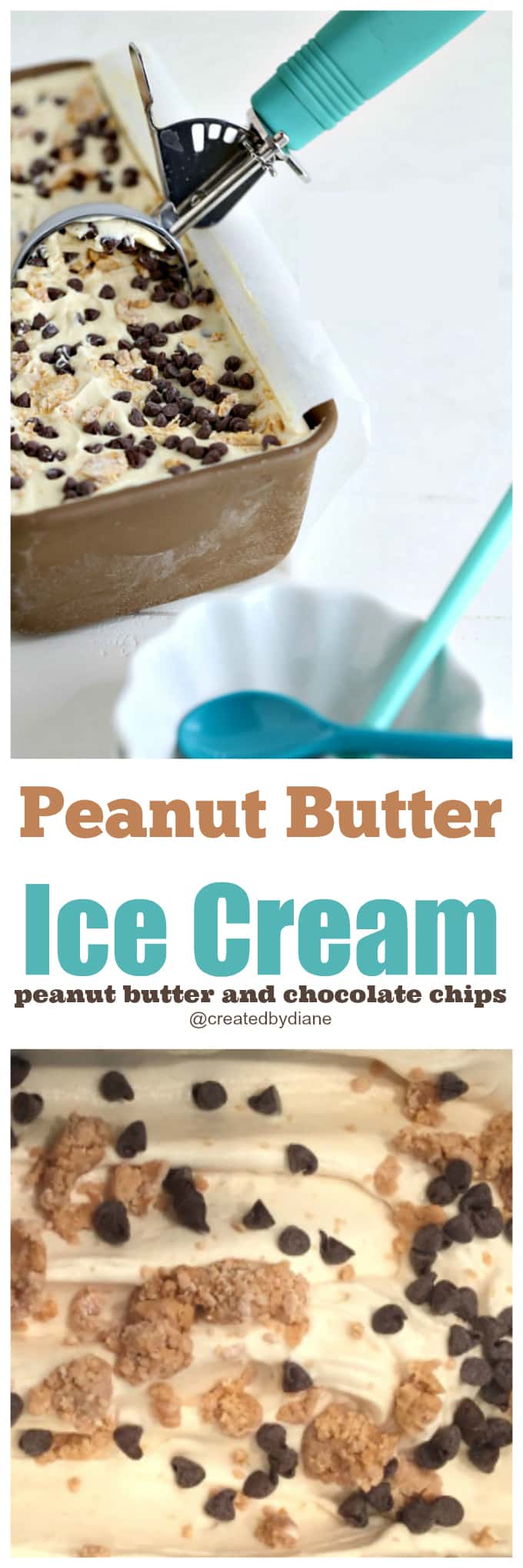 peanut butter ice cream with peanut butter pieces and chocolate chips recipe @createdbydiane