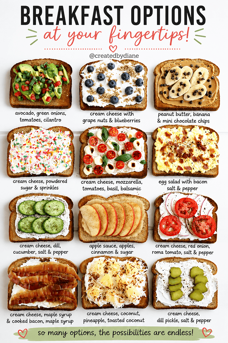 breakfast options- more than just toast with butter or jam, more than 12 great toast ideas, createdbydiane