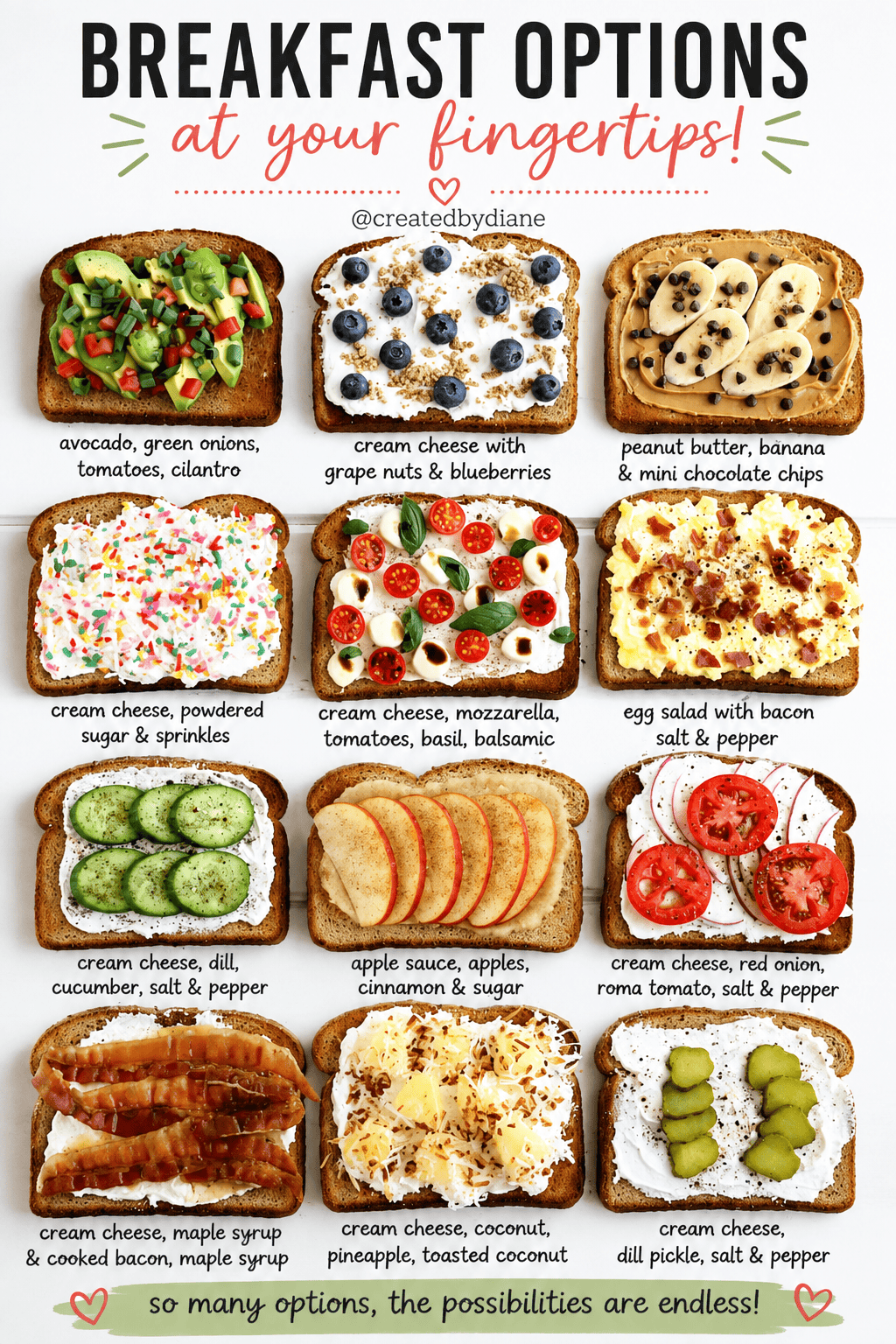 breakfast options- more than just toast with butter or jam, more than 12 great toast ideas, createdbydiane