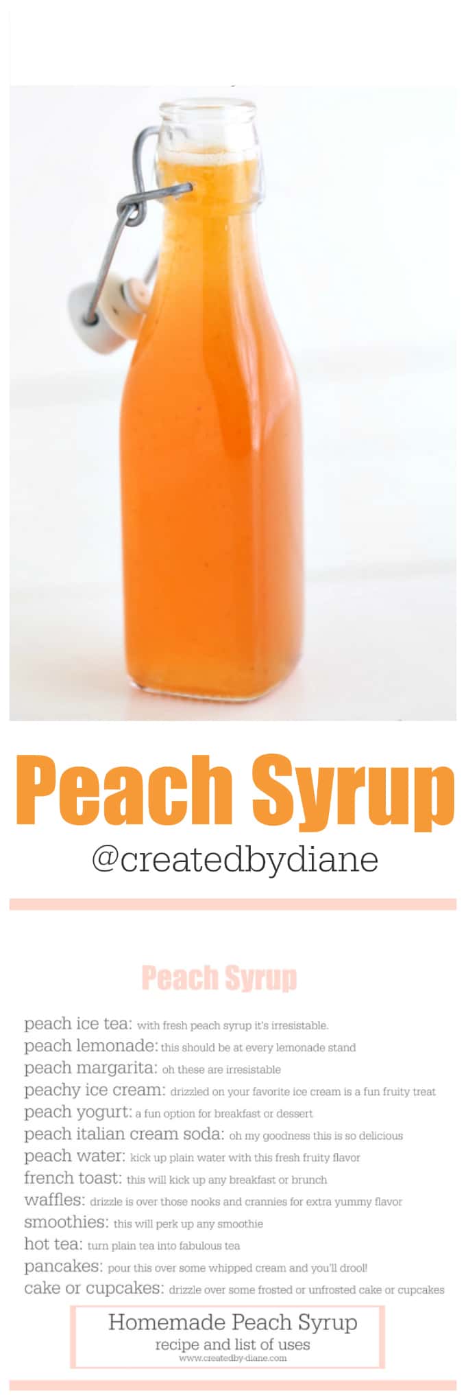 peach syrup recipe with list of uses @createdbydiane