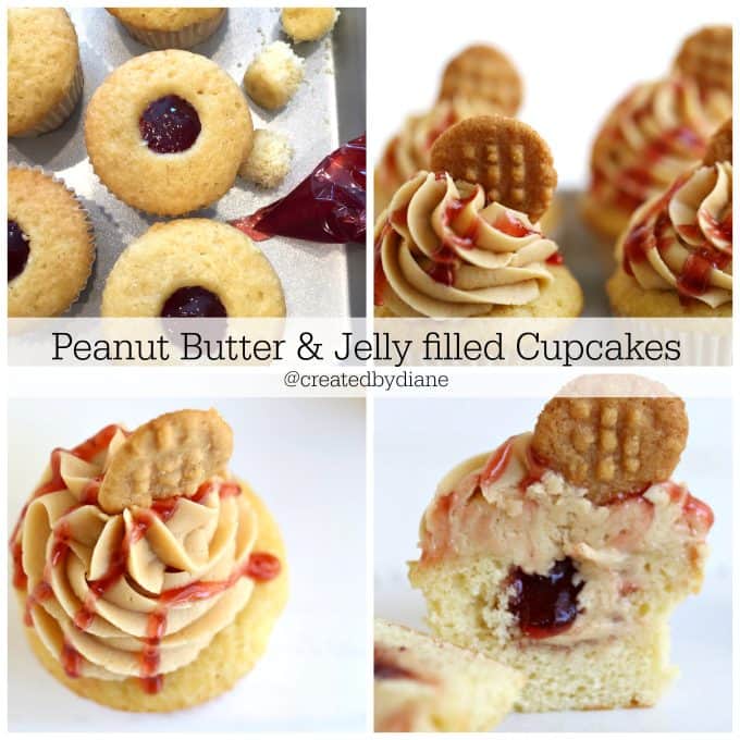 peanut butter and jelly filled cupcakes from @createdbydiane