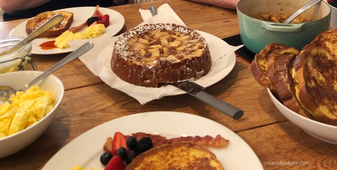 single layer apple cake on the breakfast table